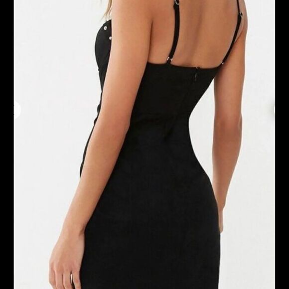 NWT~Black Faux Suede Gold Studded Cami Mini Dress - Picture 4 of 6